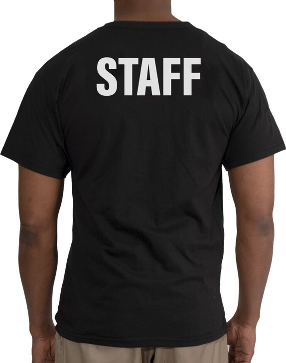 Black STAFF T-Shirt - Short Sleeve Tee Shirt for Work - Double Sided - Men's - Back
