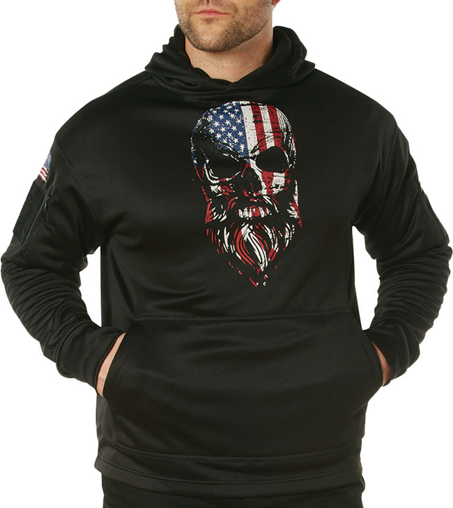 Black Concealed Carry Hoodie with USA Flag Bearded Skull Print Sweatshirt