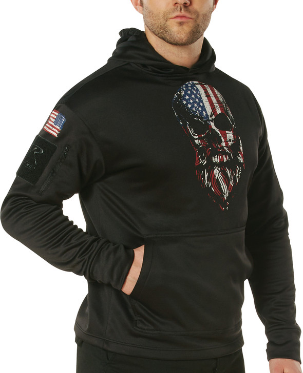 Black Concealed Carry Hoodie with USA Flag Bearded Skull Print Sweatshirt