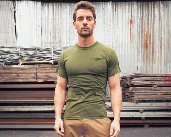 Cotton/Polyester Pocket T-Shirt Collection Solid Short Sleeve Tee