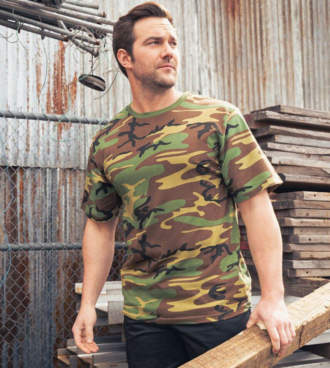 Mens Relaxed Fit Cotton Polyester T-Shirt Solid & Woodland Camouflage