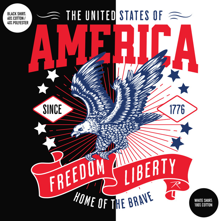 AMERICA Freedom & Liberty Bald Eagle 1776 Home of the Brave US Patriotic T-Shirt
