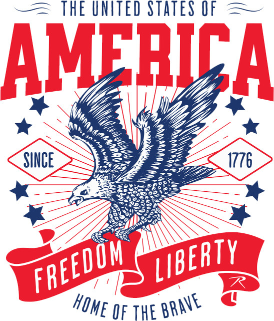 AMERICA Freedom & Liberty Bald Eagle 1776 Home of the Brave US Patriotic T-Shirt