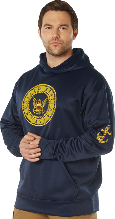 US NAVY Eagle Emblem Logo Hoodie Poly USN US Navy Official Pullover Sweatshirt