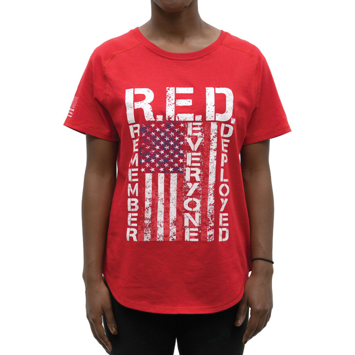 Women's R.E.D. (Remember Everyone Deployed) T-Shirt Support Army & Military Tee, Red
