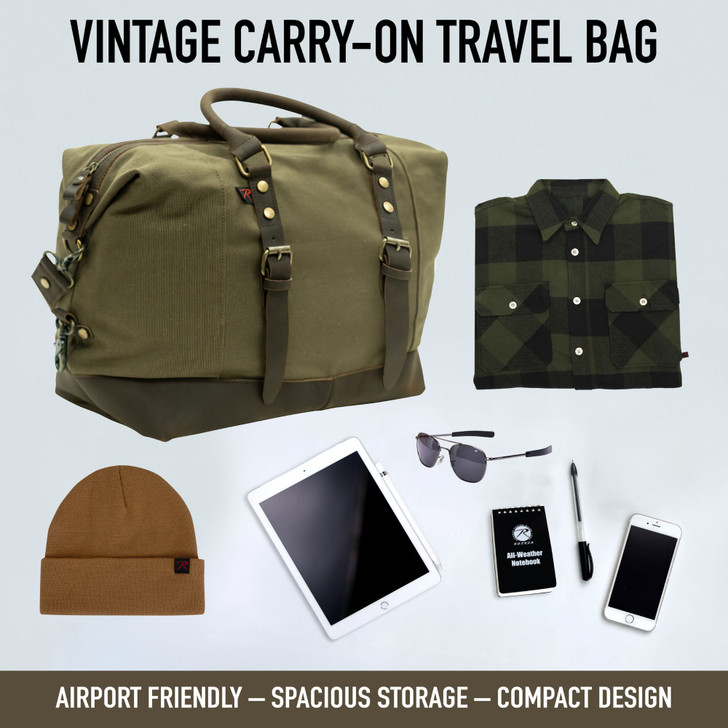 Olive Drab - Vintage Carry-On Travel Bag - Duffle with Trolley Sleeve