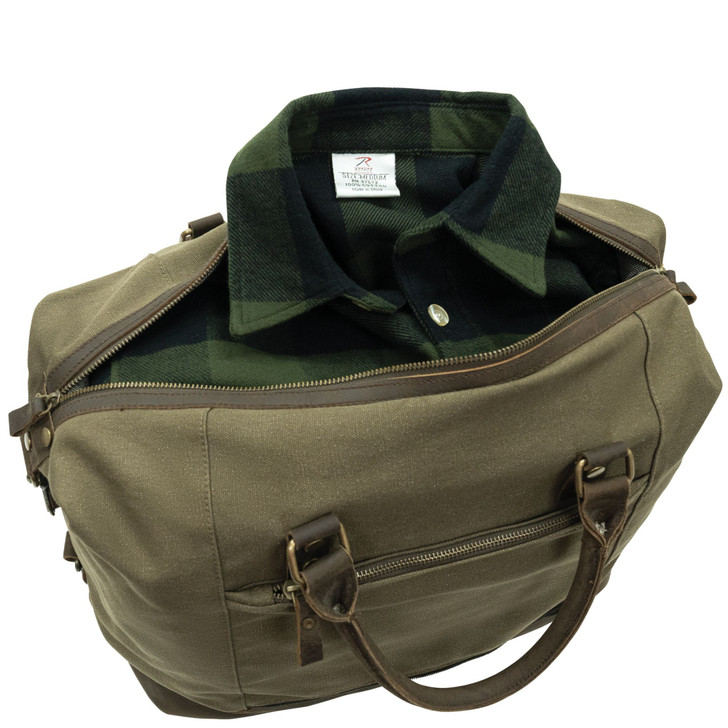 Olive Drab - Vintage Carry-On Travel Bag - Duffle with Trolley Sleeve