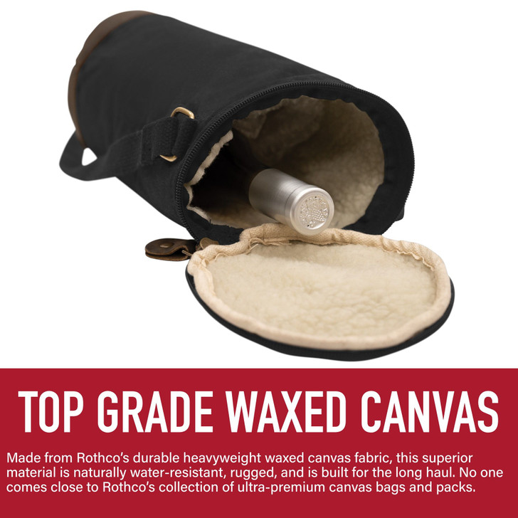 Waxed Canvas Wine Carrier Tote Bag – Insulated Single Bottle Valet Holder