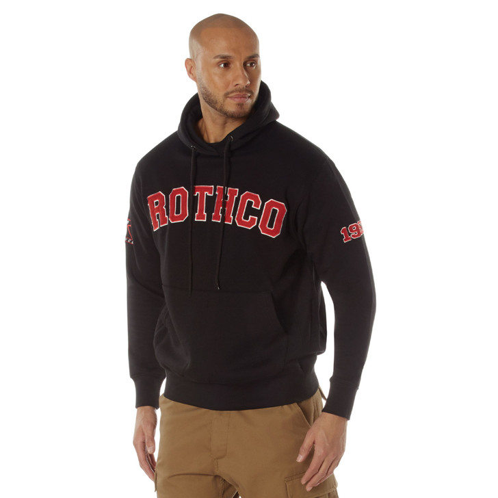 Black - Rothco 1953 Embroidered Every Day Hoodie – Pullover Hooded Sweatshirt with Graphics and Logo Sleeve
