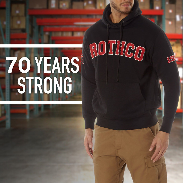Black - Rothco 1953 Embroidered Every Day Hoodie – Pullover Hooded Sweatshirt with Graphics and Logo Sleeve