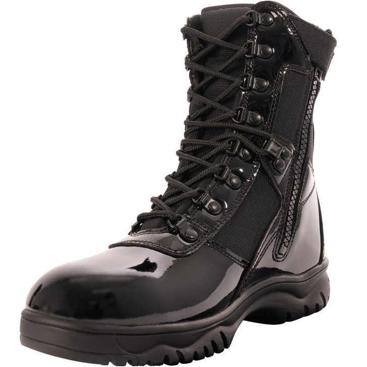 Forced Entry High-Gloss Tactical Slip-Resistant Boots with Side Zipper - 8 Inch