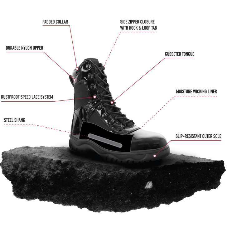 Forced Entry High-Gloss Tactical Slip-Resistant Boots with Side Zipper - 8 Inch