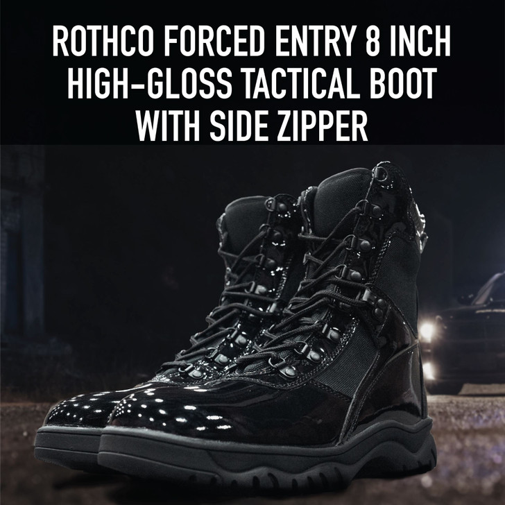 Forced Entry High-Gloss Tactical Slip-Resistant Boots with Side Zipper - 8 Inch