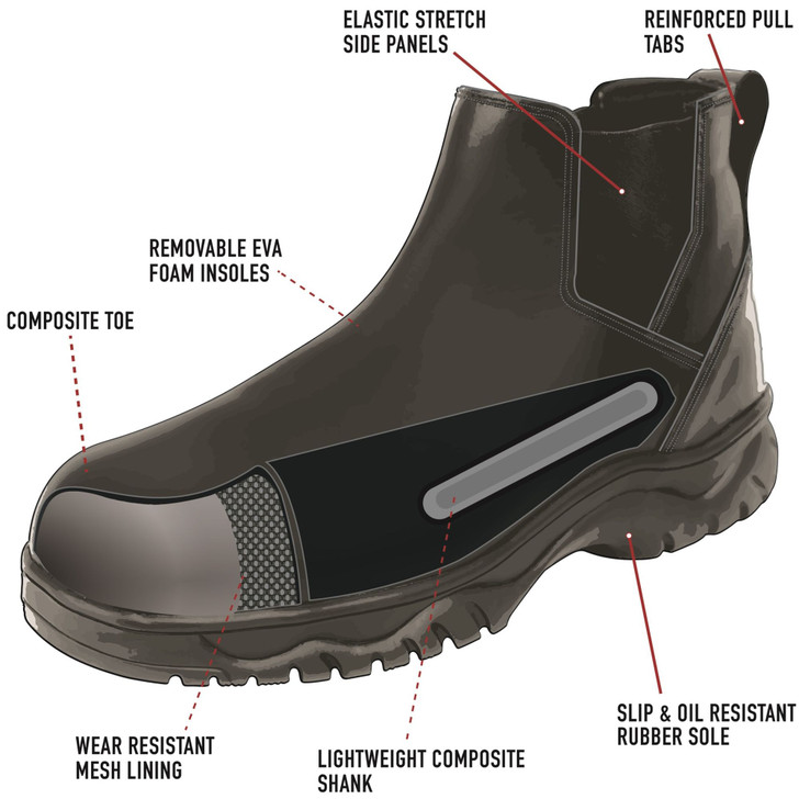 Men's Black Chelsea Lightweight Work Boots Waterproof Composite Toe Boots 6 Inch