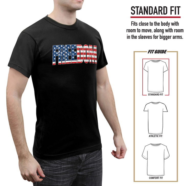 Men’s Freedom US Flag Short Sleeve T-Shirt - Military Style Graphic Tee - Black