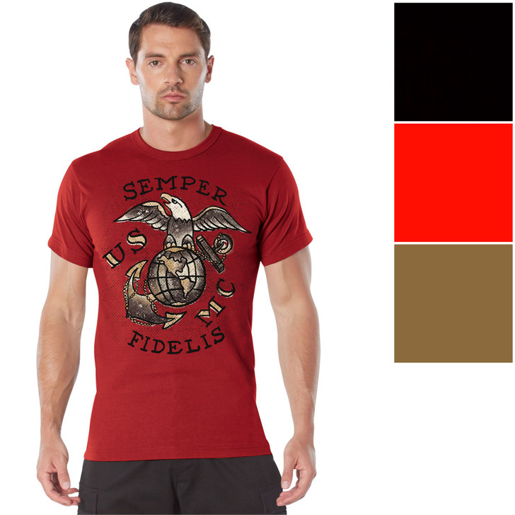 Men’s USMC Semper Fidelis Globe & Anchor T-Shirt Graphic Marines 100% Cotton Tee