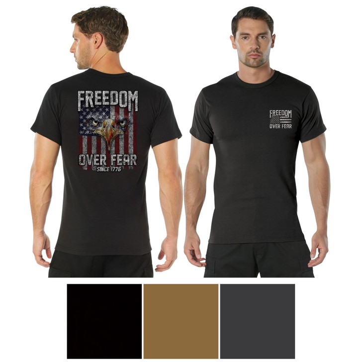 Men’s Short Sleeve Freedom Over Fear T-Shirt – Graphic US Flag Crew Neck Shirt