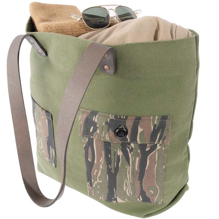 Two Tone Tiger Stripe Camo Canvas Tote Bag Multifunctional Utility 23L Carry Bag