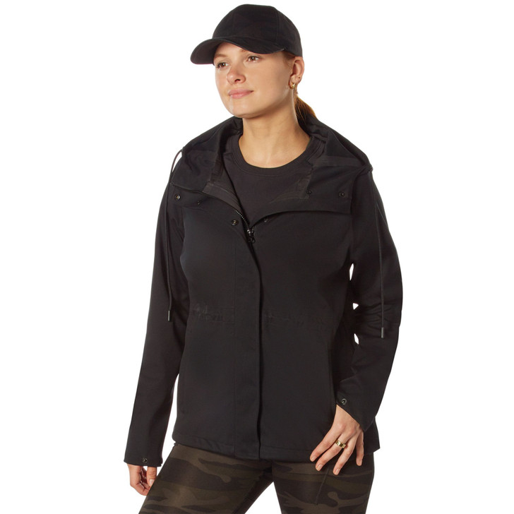 Black Womens Shadow Ops Waterproof Rain Jacket - Ultra-Light Rain Coat