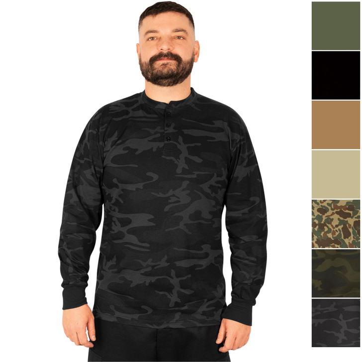 Long Sleeve Henley T-Shirt – Military Style Rugged & Casual Long Sleeve 3 Button Shirt