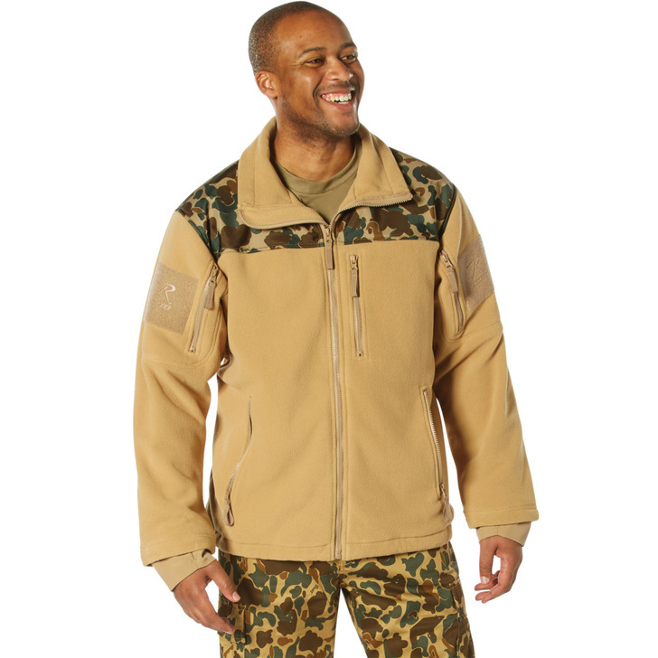 Fred Bear Camo & Coyote Brown Spec Ops Tactical Fleece Jacket Full Zip Heavyweight Outdoor Sweatshirt by Rothco x Bear Archery