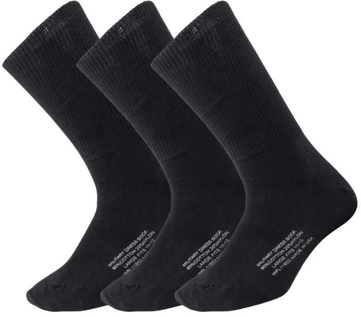 Mens Black Military NYCO Dress Socks Size 10-13 - Large, USA Made, 3-Pack