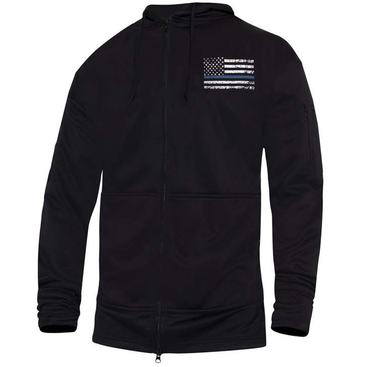 Black Concealed Carry Thin Blue Line Zippered Hoodie US Flag Sweatshirt