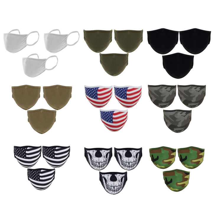 Reusable 3-Layer Polyester Washable Face Masks Comfortable Soft Nose & Mouth Covers - 3 Pack
