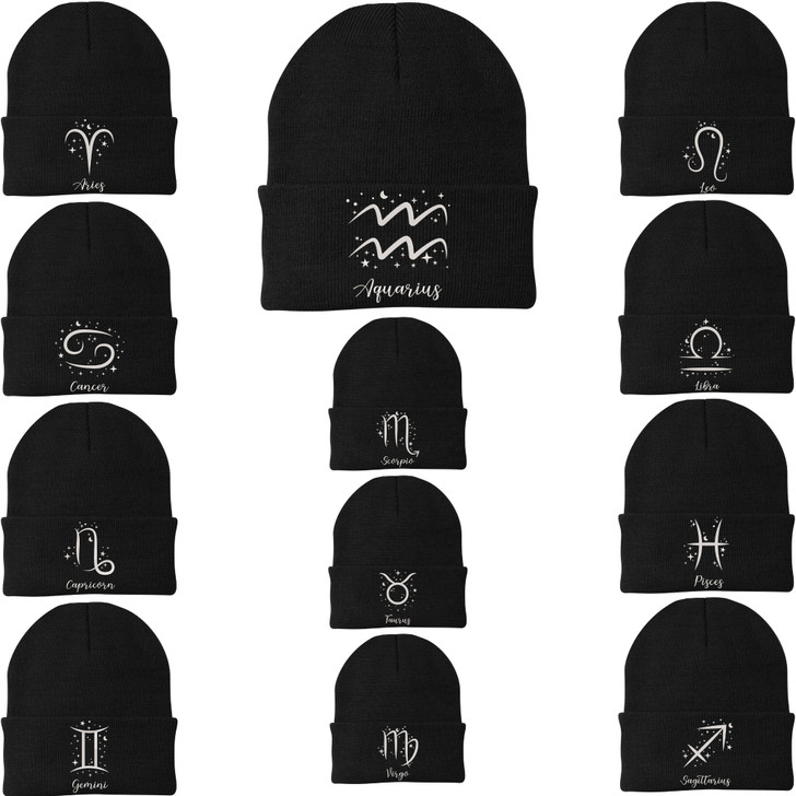 Zodiac Sign Embroidered Beanie Hat