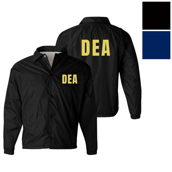 DEA Lightweight Windbreaker Coaches Jacket Waterproof Nylon Drug Enforcement Costume Outerwear Unisex