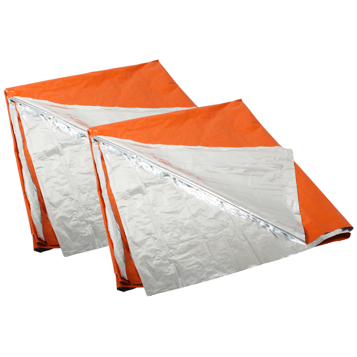 Emergency Survival Blankets Orange & Silver Reversible Lightweight Outdoor Gear 2-Pack