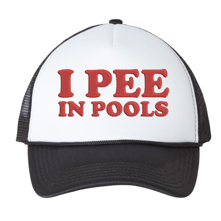 I Pee in Pools Foam Mesh Trucker Hat - Funny Dare Gag Gift Joke Vintage Retro Style Cap