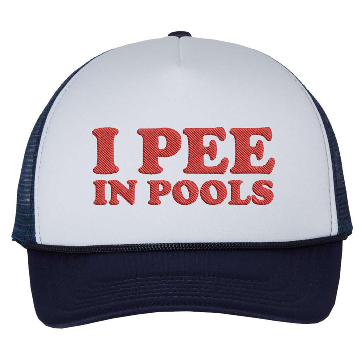 I Pee in Pools Foam Mesh Trucker Hat - Funny Dare Gag Gift Joke Vintage Retro Style Cap