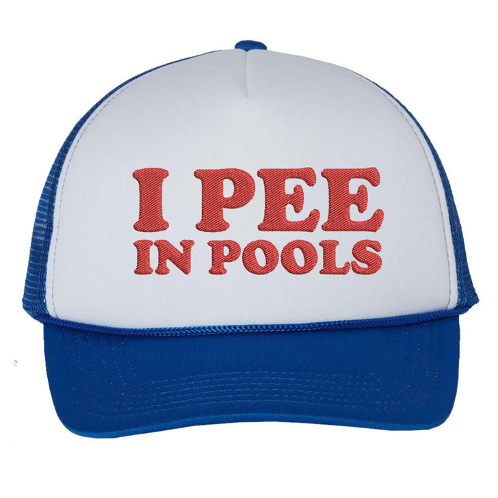 I Pee in Pools Foam Mesh Trucker Hat - Funny Dare Gag Gift Joke Vintage Retro Style Cap