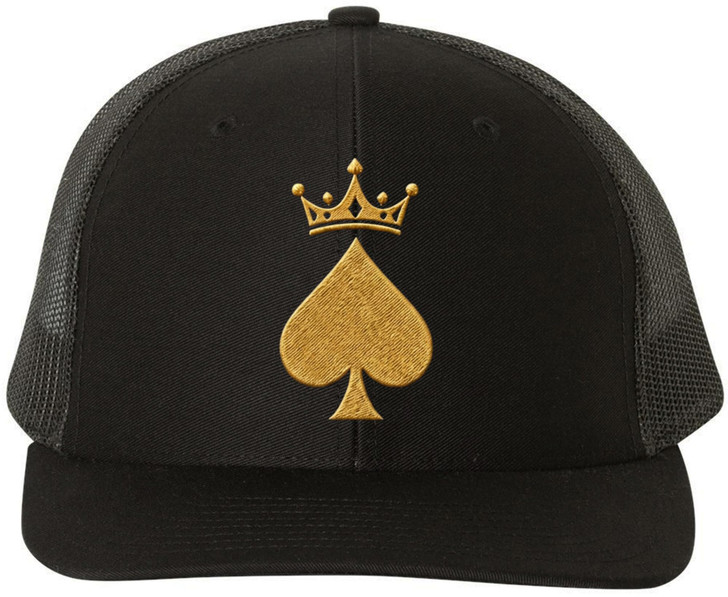 Ace King Queen Jack Embroidered Trucker Hat Playing Card Suits Graphic Mesh Back Baseball Cap