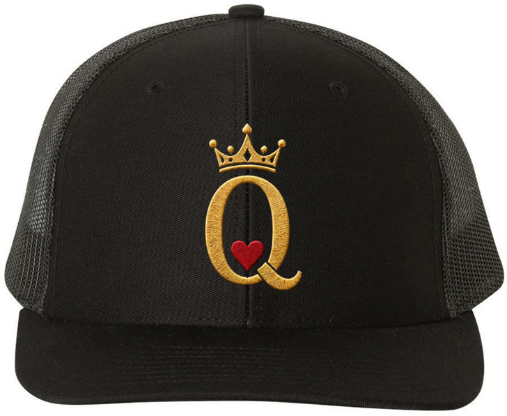 Ace King Queen Jack Embroidered Trucker Hat Playing Card Suits Graphic Mesh Back Baseball Cap