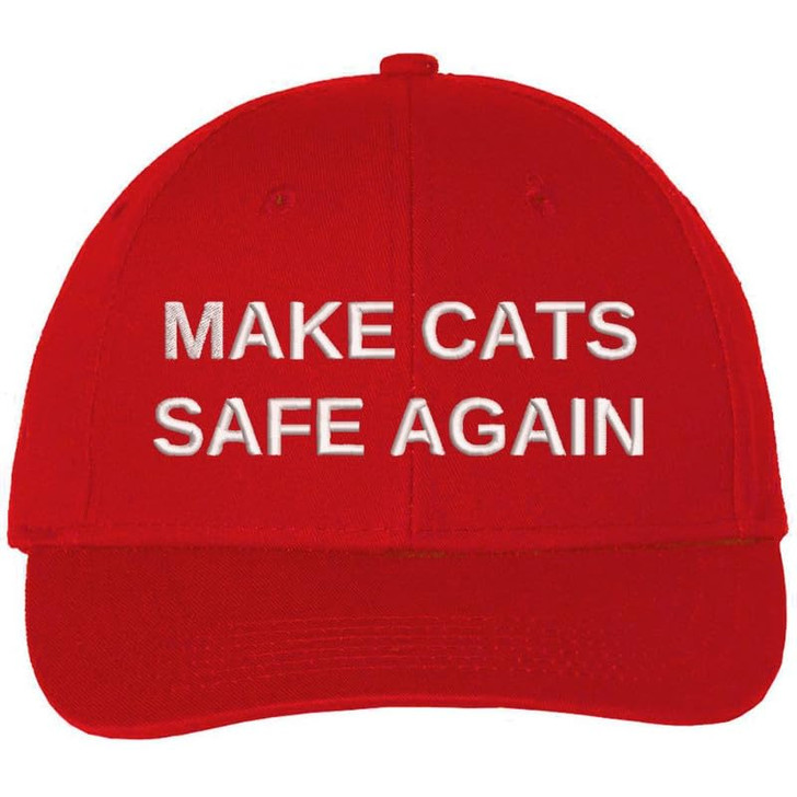 MAKE CATS SAFE AGAIN Embroidered Baseball Cap Funny President Style Pet Cats Adjustable Hat, Red