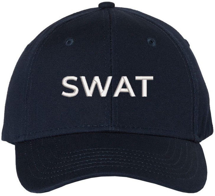 SWAT Embroidered Baseball Cap | Special Weapons & Tactics Operations Team Unit | Structured Hat, Navy with White Text