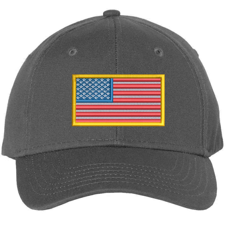 USA Flag Patch with Gold Border Embroidered Premium Hat 100% Cotton Adjustable Baseball Cap