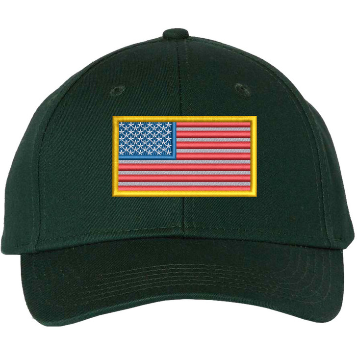 USA Flag Patch with Gold Border Embroidered Premium Hat 100% Cotton Adjustable Baseball Cap