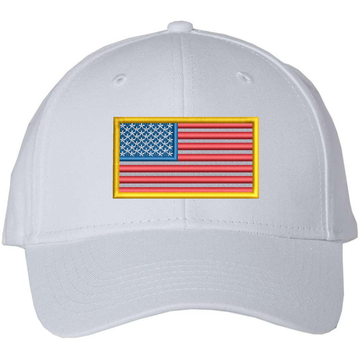 USA Flag Patch with Gold Border Embroidered Premium Hat 100% Cotton Adjustable Baseball Cap