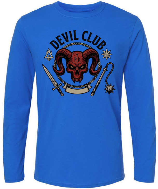 Army Universe Devil Club Printed Long Sleeve T-Shirt Devil Skull Gothic Graphic Cotton Crewneck Tee