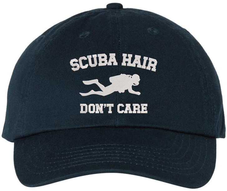 Scuba Hair Don’t Care Embroidered Dad Hat | Funny Diving Scuba Divers & Ocean Lovers Baseball Hat