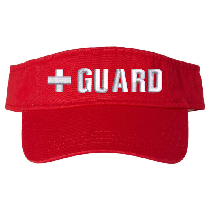Red + Guard Visor Hat | Professional White Cross Lifeguard Visor Sun Cap for Men & Women | Pool Beach River Watch