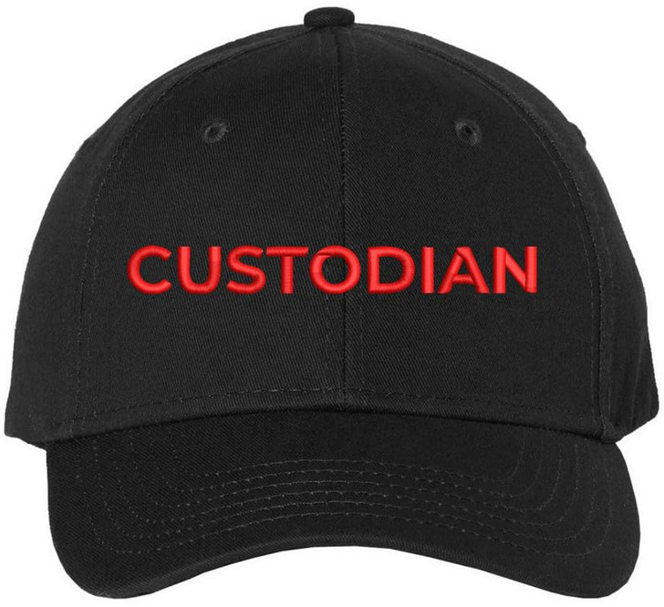 Custodian Embroidered Text Baseball Cap | Cleaning Crew Work Job Maintenance | Structured Hat