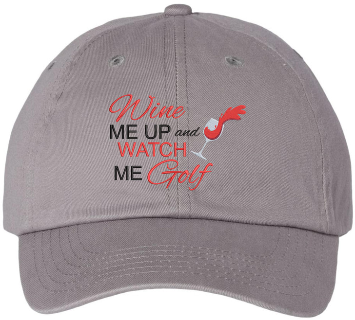 Wine Me Up and Watch Me Golf Embroidered Baseball Cap | 100% Cotton Funny Sports Unisex Dad Hat