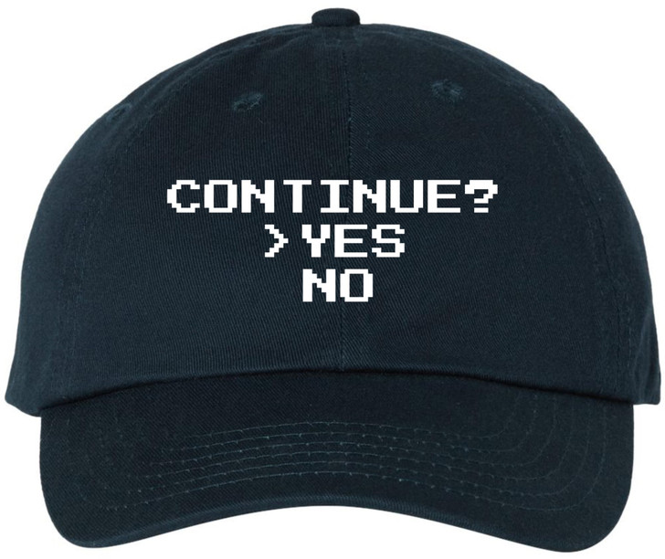 Continue? Yes No Embroidered Baseball Cap | Funny Retro Pixel Gamer Dad Hat | Adjustable Unisex Casual Cotton Hat