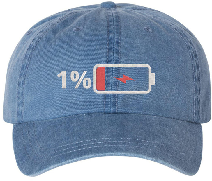 Low Battery 1% Embroidered Baseball Cap – Funny Dad Hat for Men & Women – 100% Cotton Adjustable