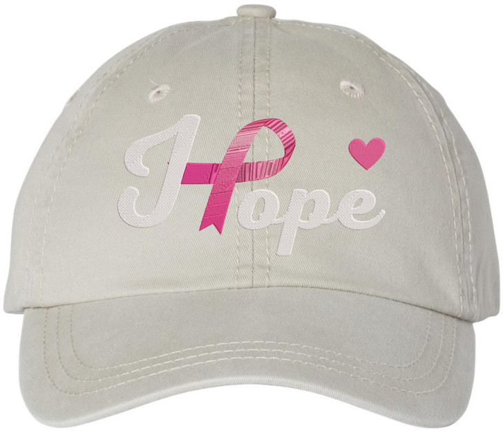 Hope Pink Ribbon Embroidered Dad Hat | Breast Cancer Awareness Heart Design Vintage Baseball Cap