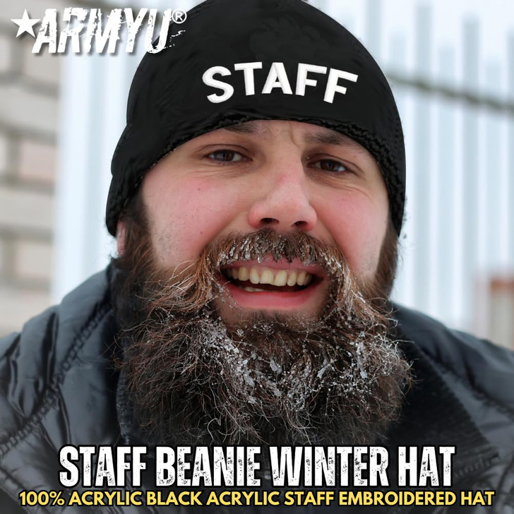 STAFF Beanie Warm Winter Watch Cap Embroidered STAFF Uniform Work Winter Hat